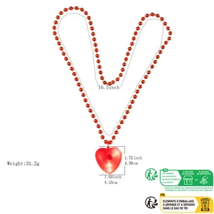 Detailed dimensions and specifications of the red LED light-up heart beaded necklace