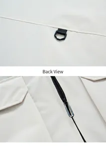 Detail view of the durable metal zipper and back D-ring on the outdoor utility vest.
