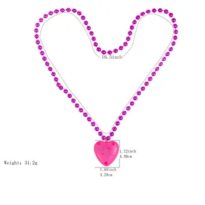 Detailed technical view of pink LED light-up heart necklace with length and weight specs