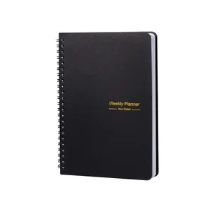 Professional black spiral bound non-dated weekly planner notebook with 52 weeks layout