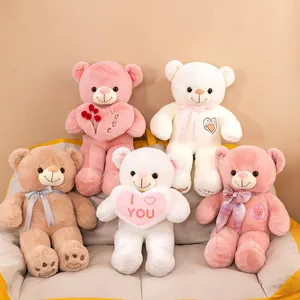 Lot d'ours en peluche colorés avec nœuds et cœurs pour cadeaux d'anniversaire filles