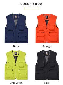 Professional multi-pocket outdoor cargo work vest displayed in four distinct colors