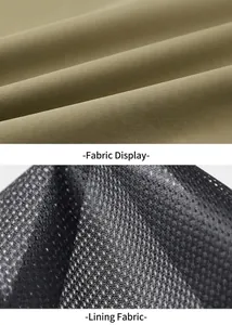 Macro view of durable khaki outer fabric and breathable black mesh lining for outdoor vest