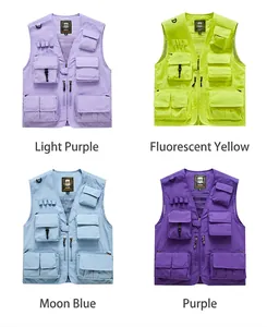 Versatile multi-pocket outdoor tactical vest available in four different vibrant colors.