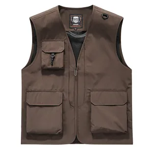 Professional multi-pocket brown utility vest for outdoor photography and workwear use