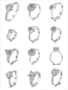 Collection of classic moissanite silver rings with various sparkling gemstone designs