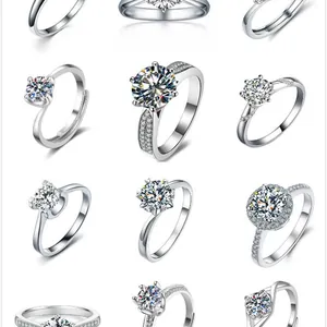 Collection of classic silver moissanite rings for women in various solitaire settings