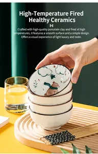 Gros plan de bols en céramique de haute qualité avec des motifs d'ours et plateau bois