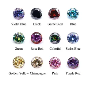 Macro detail of twelve various colored Moissanite gemstones in a round brilliant cut