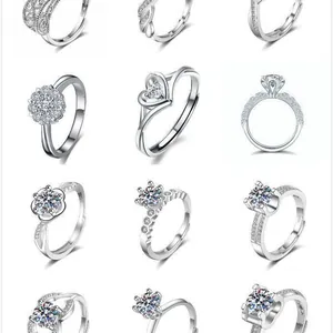 Collection of classic one-carat Moissanite rings in S925 silver with adjustable bands