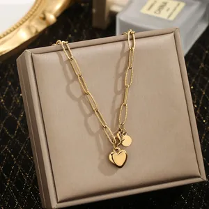 Gold stainless steel heart pendant necklace for women, minimalist chic jewelry style