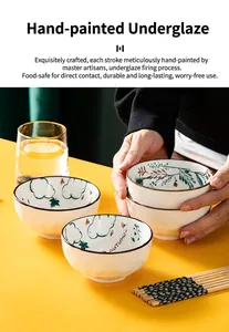 Ensemble de bols en céramique peints à la main avec motifs de feuilles