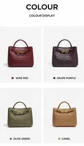 Vista dettagliata di borse tote in pelle intrecciata con fiocco in quattro colori