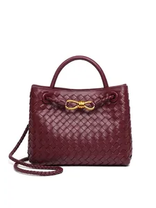 Borsa Tote in Pelle PU Intrecciata a Mano con Fiocco Donna Stile Old Money Più Scomparti Borsa a Tracolla Vintage Elegante Ufficio