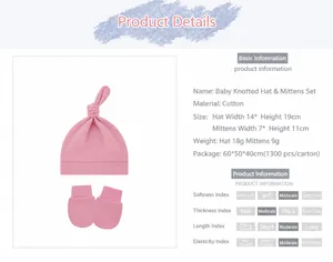 Set neonato in cotone rosa con cappellino a nodo e muffole antigraffio per neonati.