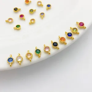 Colorful 14K gold-filled round CZ charms for DIY jewelry making accessories