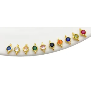 14K gold filled round cubic zirconia charms for DIY jewelry bracelets and necklaces