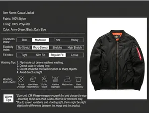 Vista detallada de la chaqueta bomber MA1 negra para hombre con especificaciones de tela