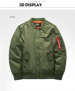 Chaqueta bomber MA-1 clásica verde militar con forro naranja y bolsillo en la manga