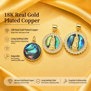 Ciondolo Vergine Maria Conchiglia Abalone Rame Placcato Oro 18K Tondo Religioso Collana Per Donna Gioielli Intarsiati Zirconia