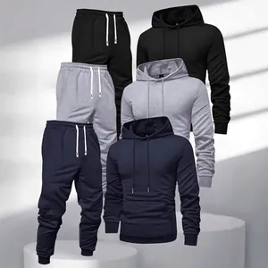 Fashionable men's hoodie and sweatpants sports set in three classic colors for daily wear