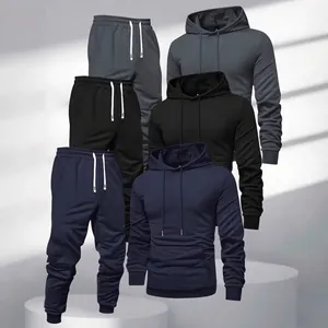 Men's fashion 2-piece hoodie and sweatpants sports set shown in multiple colors for autumn
