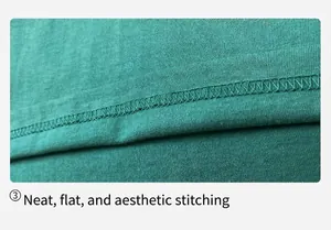 Detailed view of the neat double-stitched hem on this premium 205g green cotton T-shirt.