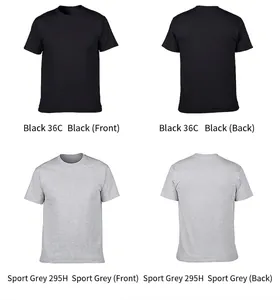 Detailed front and back views of black and sport grey 205g cotton round neck T-shirts