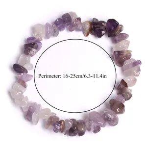 Bracciale elastico in schegge di cristallo di ametista naturale, perimetro 16-25 cm