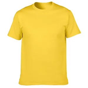 High-quality bright yellow cotton crew neck T-shirt, plain casual style for daily wear