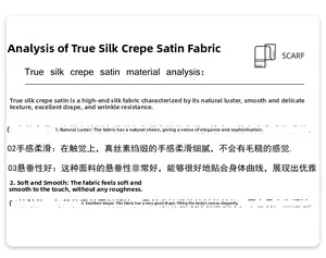 Detailed analysis of premium mulberry silk crepe satin fabric features for scarves.