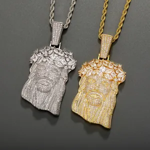 Luxurious iced out Jesus head pendant necklaces in gold and silver hip hop jewelry