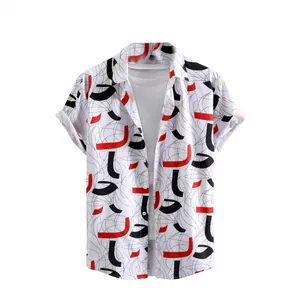 Men's loose Hawaiian shirt with creative 3D abstract digital print in red and black