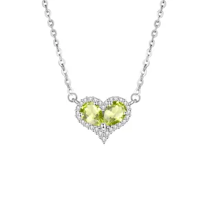 S925 sterling silver heart necklace featuring natural peridot and sparkling accents