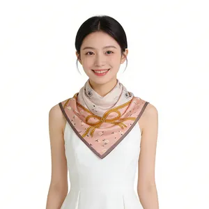 Elegant mulberry silk square scarf with rose and bow pattern for stylish women.