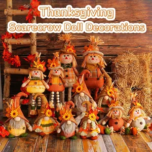 Harvest festival scarecrow and gnome doll ornaments for Thanksgiving home decorations