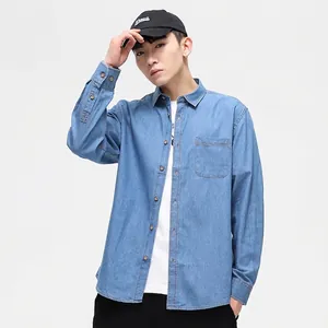 Men's Japanese style slim fit pure cotton denim shirt jacket in light blue wash