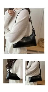 Detailed multi-angle views of a stylish black underarm shoulder bag for women