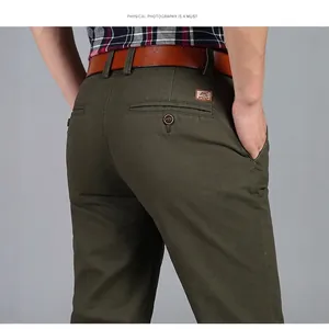 Pantalon Chino Décontracté pour Homme 100% Coton Coupe Droite sans Repassage Pantalon de Travail d'Automne Kaki Noir Bleu Vert Armée
