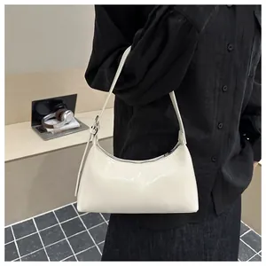 Chic white faux leather underarm shoulder bag for women, versatile daily accessory