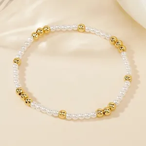 Women Simple Imitation Pearl Crystal Stretch Bracelet Versatile Commuting Vacation Fashion Handmade Beaded Jewelry