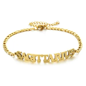 18K gold plated stainless steel Figaro chain anklet with Sagittarius zodiac design
