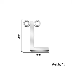 Polished stainless steel initial letter L charm for DIY jewelry making with dimensions