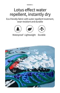 Detalle macro de la tela repelente al agua de una mochila escolar de dinosaurio
