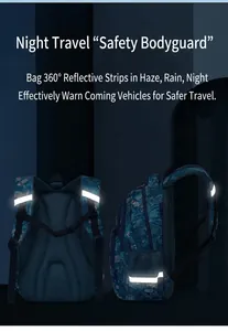 Detalle de la mochila infantil con tiras reflectantes para seguridad durante la noche.