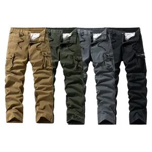 Men's outdoor cotton cargo pants with multiple pockets in four colors