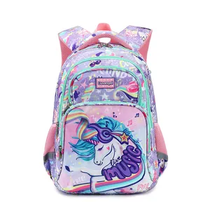 Kids School Backpack For Primary Students Ergonomic Waterproof Oxford Bookbag With Reflective Strip Cartoon Dinosaur Unicorn Print Girls Boys Backpack