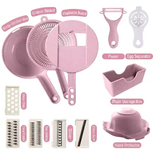 Set tagliaverdure multifunzionale rosa 12-in-1 per affettare e grattugiare facilmente