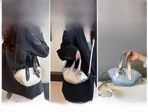 Detailed view of the versatile bucket bag shown in shoulder, crossbody, and handheld styles.