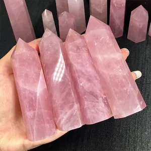 Natural rose quartz crystal hexagonal point tower for home decoration